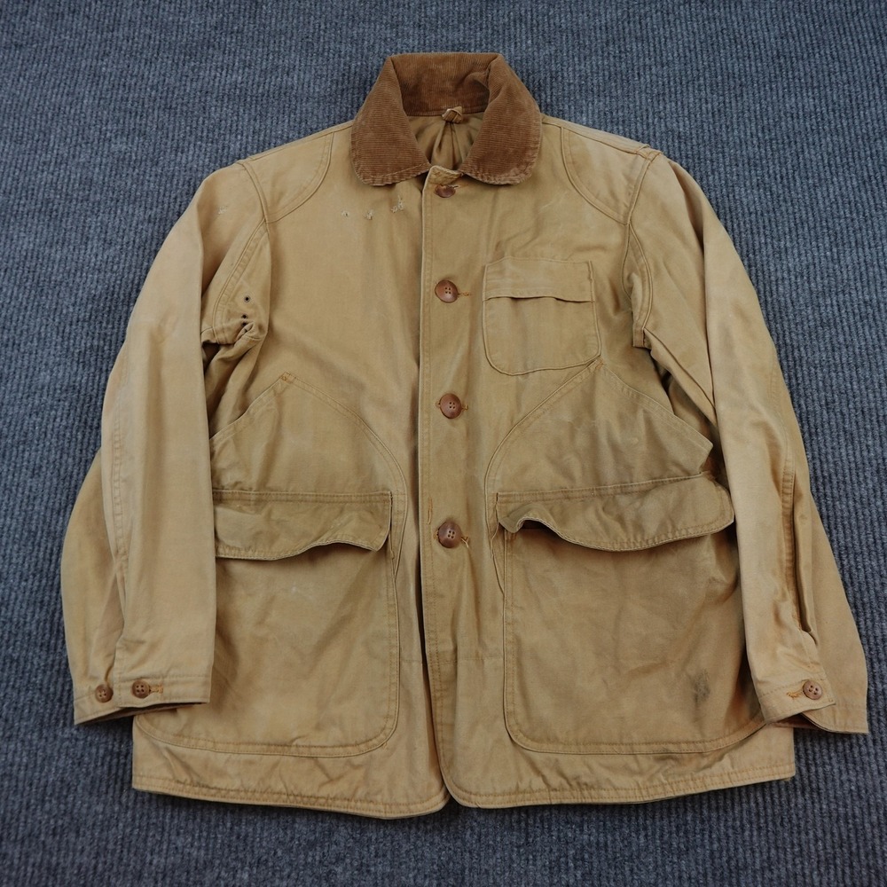 Vintage J.C. Higgins Coat Mens 40 Beige Canvas Hunting Field Overcoat 50s 60s